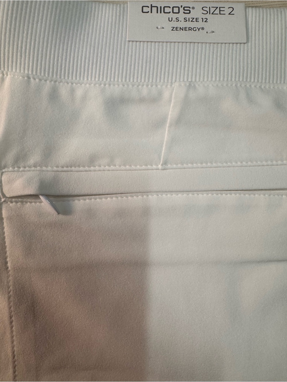 Chico's Women's White Stretch Chinos with Front Zip Pockets - Picture 6 of 10